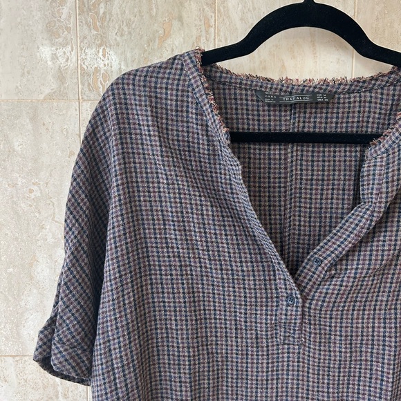 Zara Cropped Woven Henley (Medium) - Purple/Brown - Picture 2 of 5